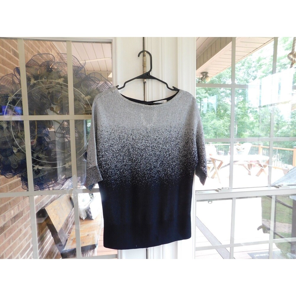 White House Black Market Black Silver Shimmer Ombré Pullover Top Size Small